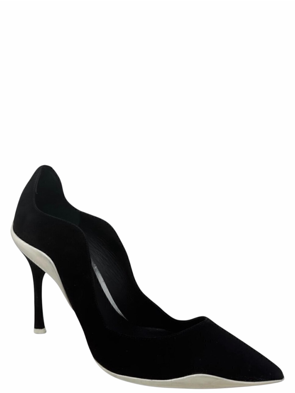 Rare Rene Caovilla Tessa Black Suede Scalloped Edges Pointed Toe Heels Pumps 9